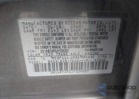 2018 Nissan Sentra S from USA, damaged, VIN 3N1AB7AP0JY324207